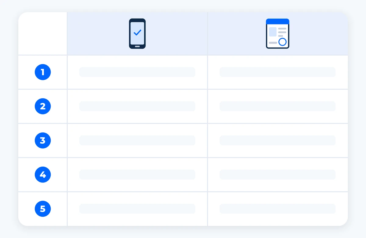 Two-column comparison table frame with numbered rows. AI-generated image.